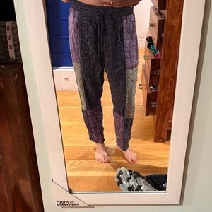 Anthropologie Purple and Black Patchwork Joggers